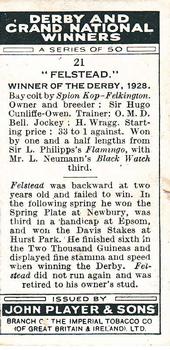 1933 Player's Derby and Grand National Winners #21 Felstead Back